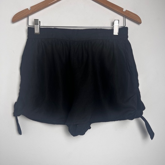 Aritzia Wilfred Women's Sz S Black Linen Pockets Lightweight Tie Up Hem Shorts - Picture 1 of 6